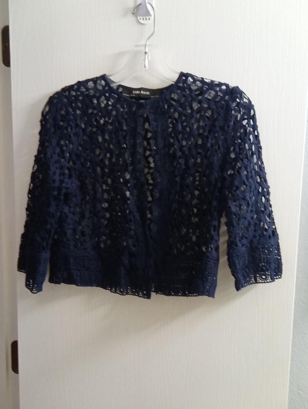 Zara Navy Crochet Lace Open Cardigan